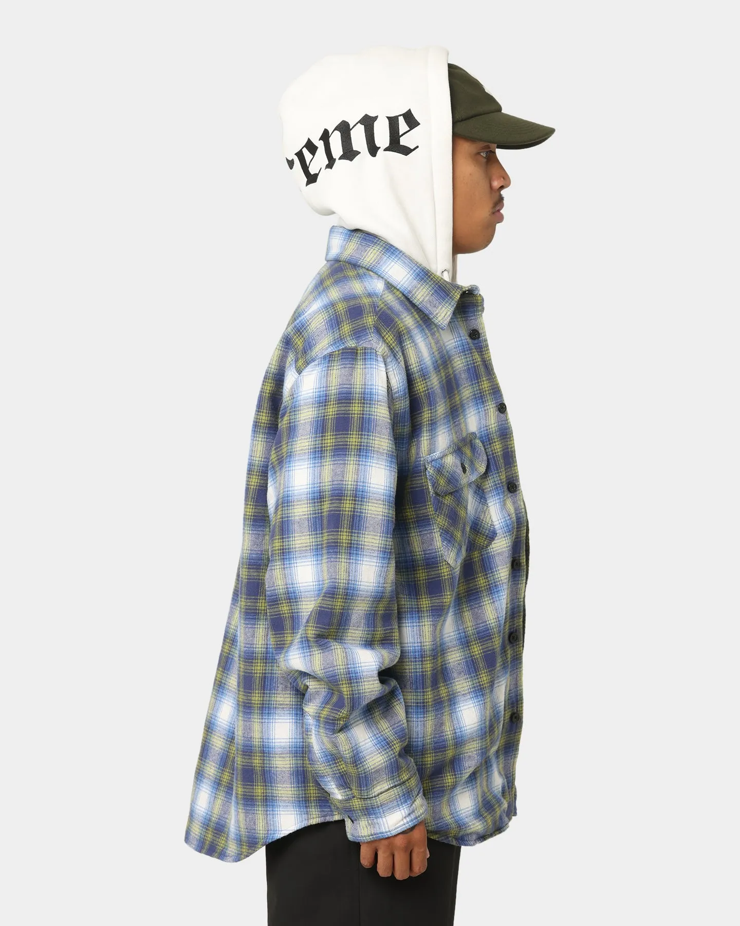 Supreme Hooded Flannel Zip Up Shirt Blue