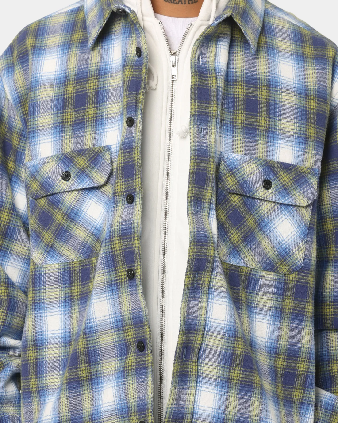 Supreme Hooded Flannel Zip Up Shirt Blue