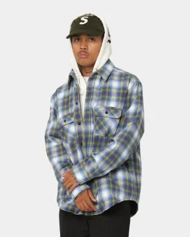 Supreme Hooded Flannel Zip Up Shirt Blue