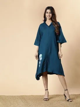 Teal Rayon Shirt-Kaftan - Leafy