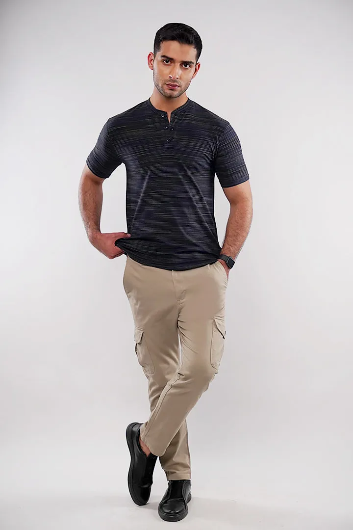 Textured Henley T-Shirt - Navy Blue