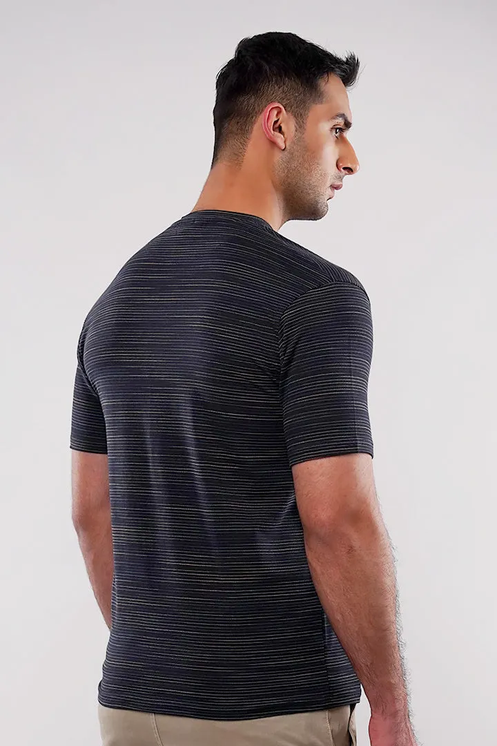 Textured Henley T-Shirt - Navy Blue