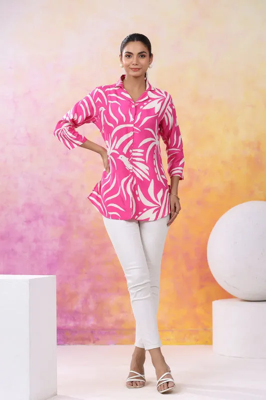 Tropical Paradise Print Vibes Muslin Silk Shirt