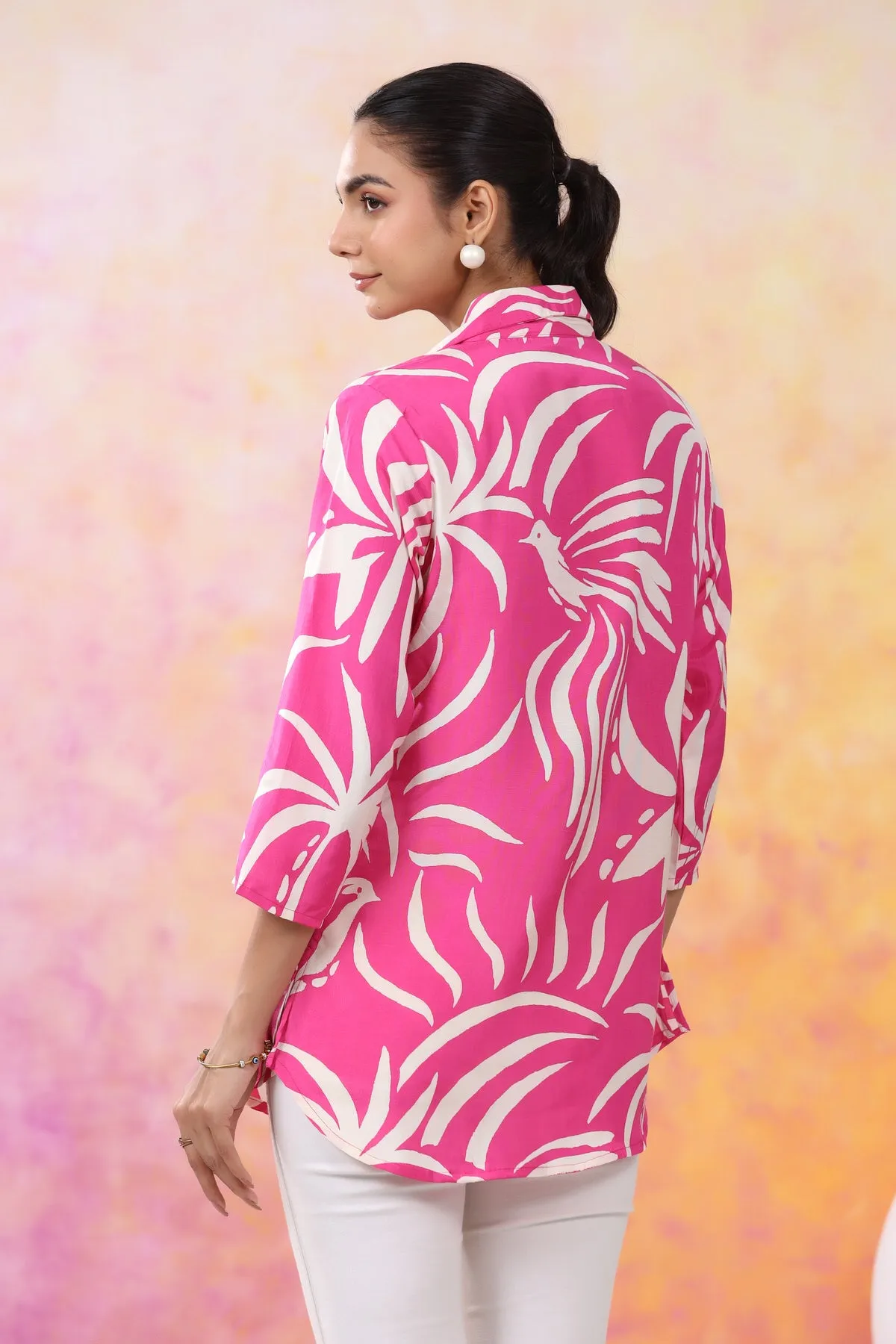 Tropical Paradise Print Vibes Muslin Silk Shirt