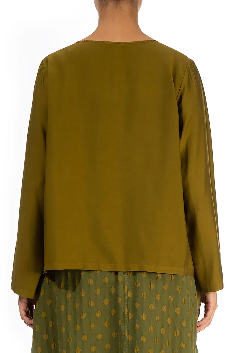 Tuck Front Olive Silk Bamboo Top