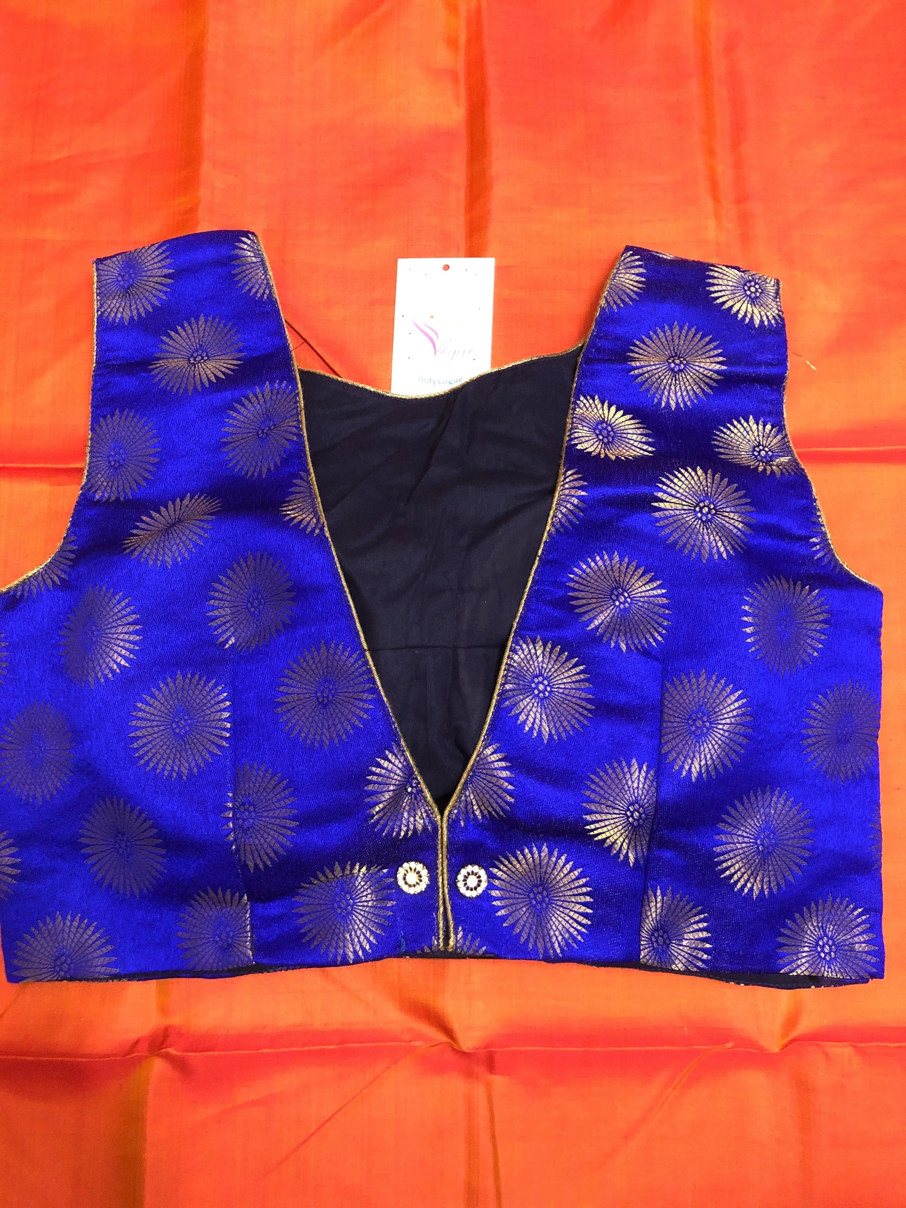 Ultramarine Blue Color Padded Designer Chanderi Blouse