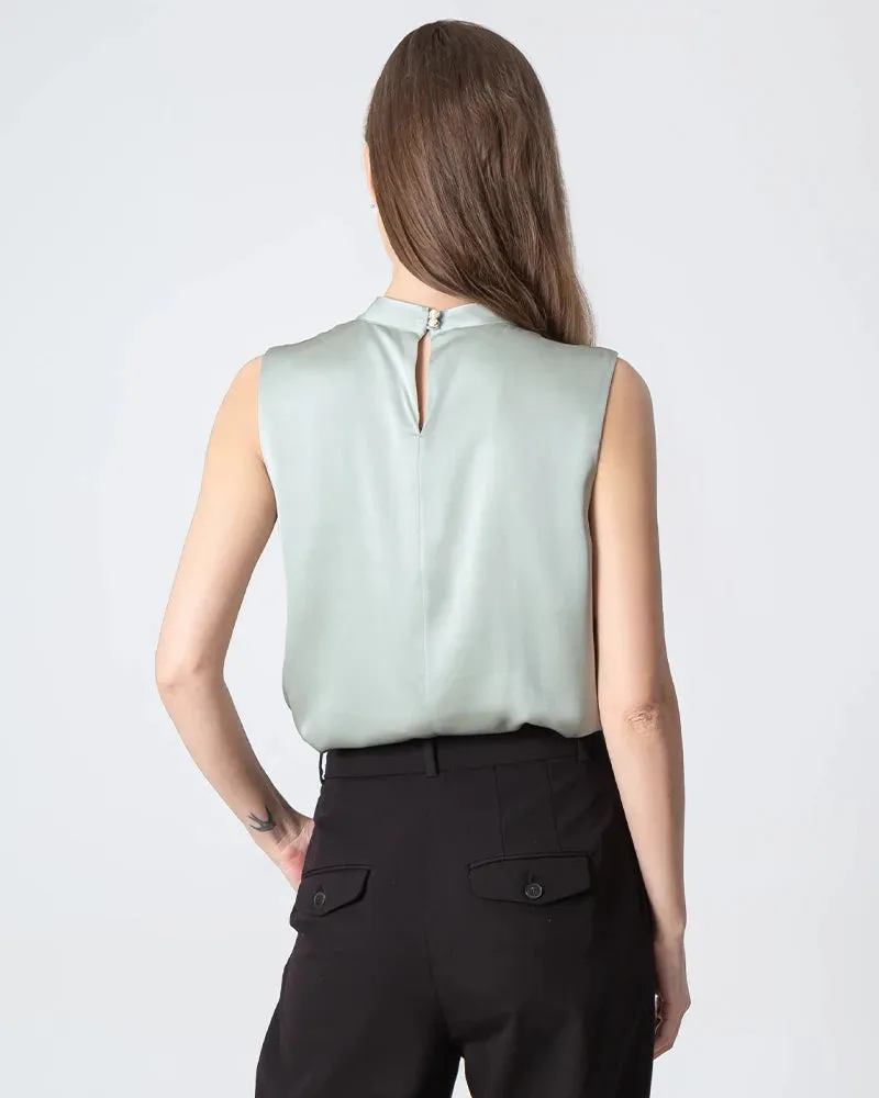 V-neck Tie Front Sleeveless Silk Blouse