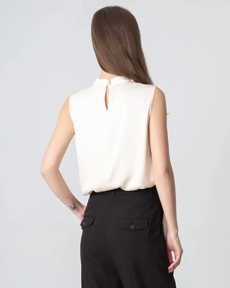 V-neck Tie Front Sleeveless Silk Blouse