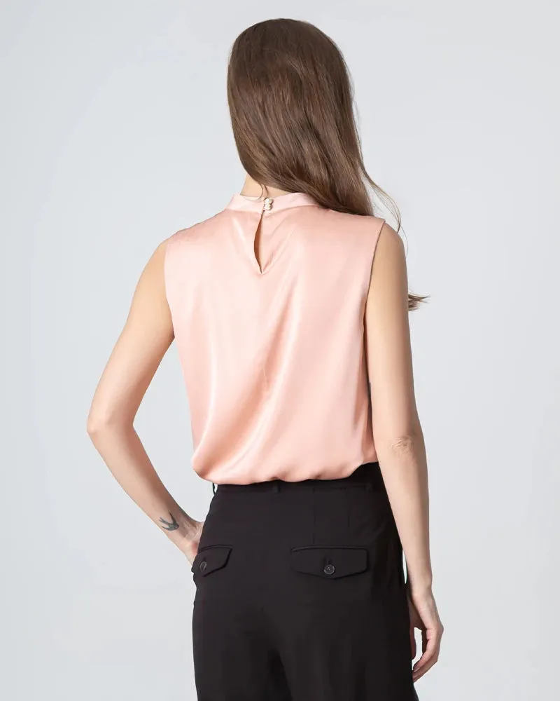 V-neck Tie Front Sleeveless Silk Blouse