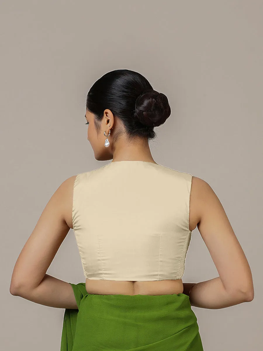 Veena x Rozaana | Sleeveless Saree Blouse in Cream