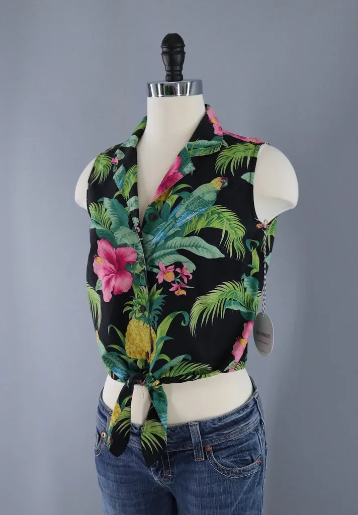 Vintage 90s Tommy Bahama Tie-Front Cropped Blouse