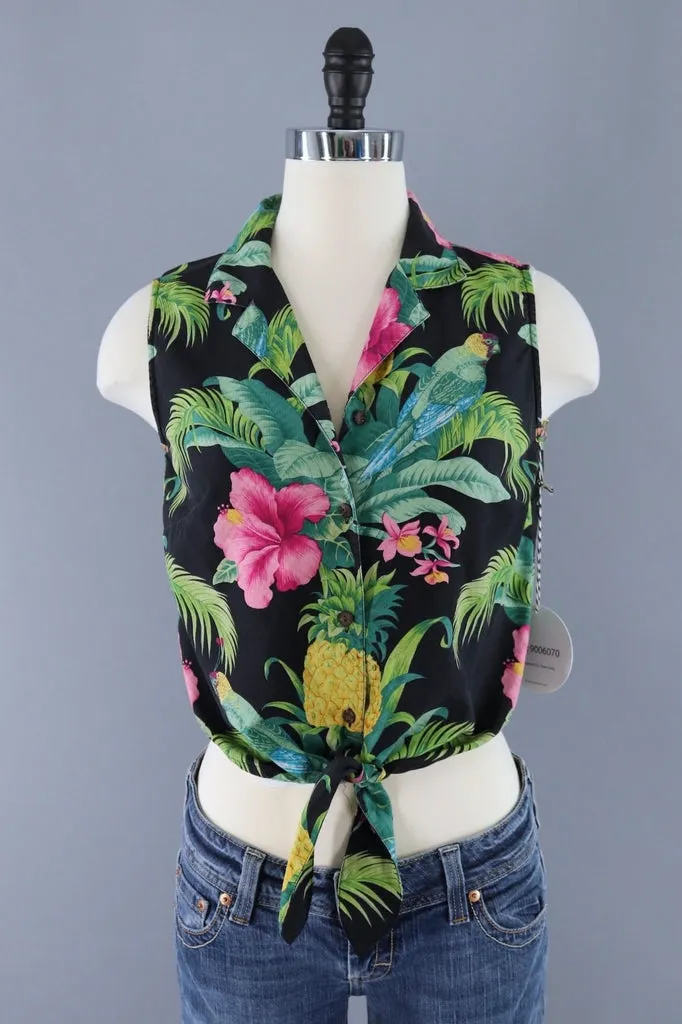 Vintage 90s Tommy Bahama Tie-Front Cropped Blouse