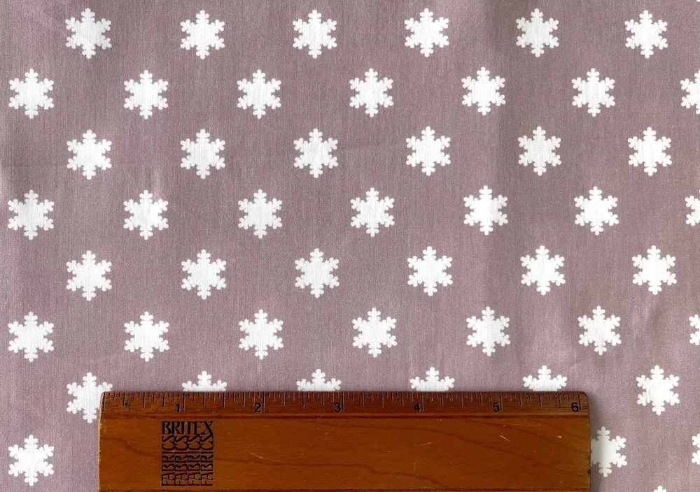 White Snowflakes Dusty Mauve Stretch Cotton (Made in Italy)