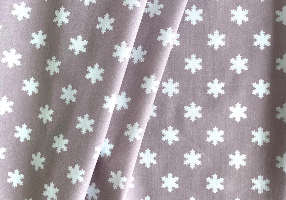 White Snowflakes Dusty Mauve Stretch Cotton (Made in Italy)