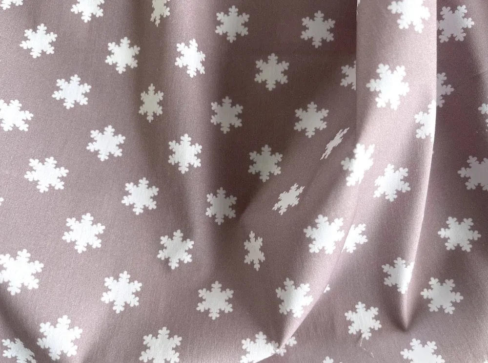 White Snowflakes Dusty Mauve Stretch Cotton (Made in Italy)