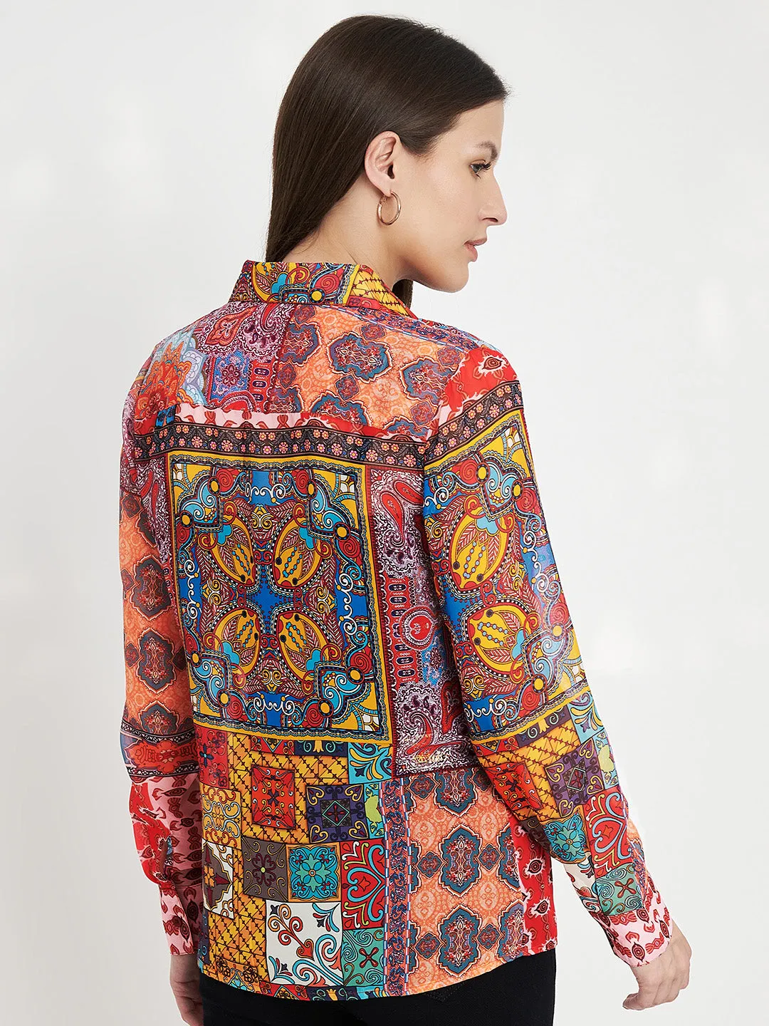 Women Classic Semi Sheer Printed Printed Shirt