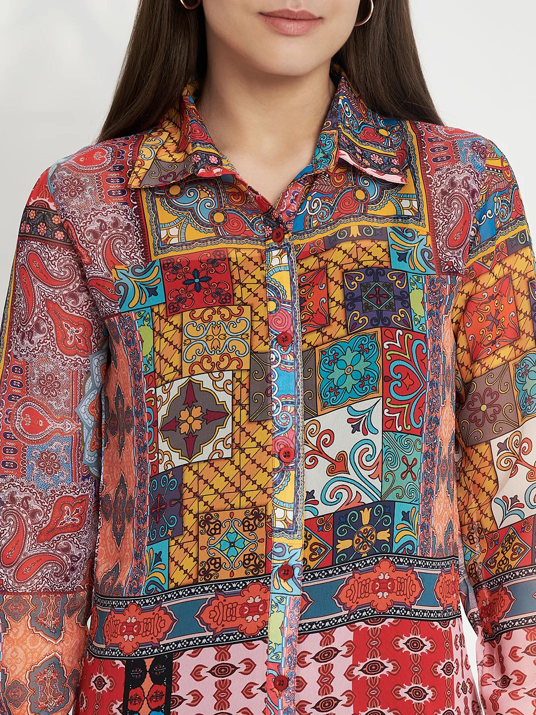 Women Classic Semi Sheer Printed Printed Shirt