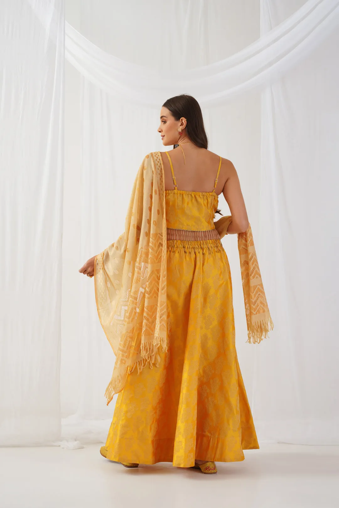 Yellow Beads & Stones Ready To Wear Lehenga & Blouse With Dupatta