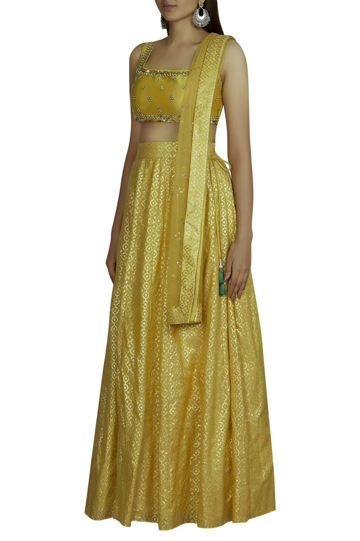 Yellow Blouse Chanderi Lehenga Set